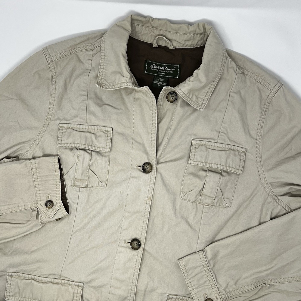 Eddie Bauer Womens Size XL Khaki Jacket Canvas Utility Chore Coat